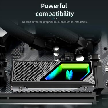 SSD-накопичувач M.2 2280 з RGB-підсвічуванням та охолодженням, преміум-алюмінієвий дизайн, ефективний теплорозсіювач, з термопрокладкою (чорний)