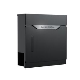 Поштовий ящик преміум класу з газетницею та оглядовим вікном, антрацит - персоналізований з іменем родини, настінний поштовий ящик