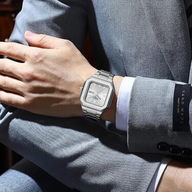 Годинник чоловічий NIBOSI: кварцовий годинник з нержавіючої сталі, мілітарний стиль, квадратний корпус, водостійкий, білий циферблат, для бізнесу та повсякденного носіння