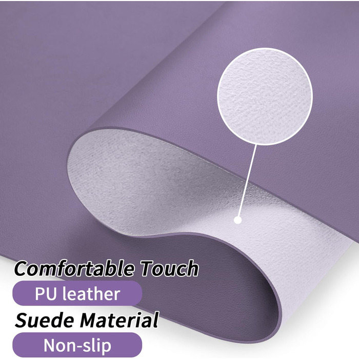 Килимок для столу Niviy з екошкіри XXL, 80x40 см, антиковзаючий, водонепроникний, для офісу, дому та ноутбука, м'яка підкладка з алькантари (лавандовий)