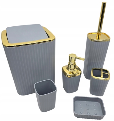 Набір аксесуарів для ванної кімнати та туалету (6 предметів): дозатор, кошик, йоржик — Золотий