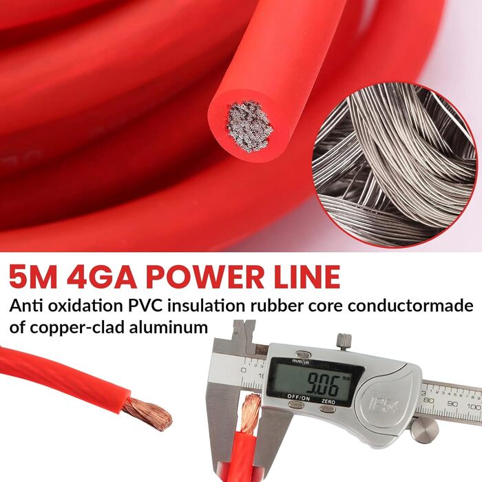 Комплект кабелів для автопідсилювача 4AWG, 5м – набір для підключення сабвуфера, автомобільна аудіо проводка