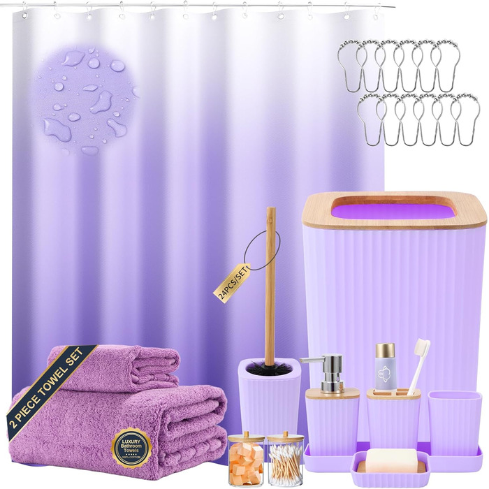 Набір аксесуарів для ванної кімнати з чорним малюнком мармуру: сміттєвий бак, тумбочка під раковину, дозатор мила, мильниця, тримач для зубних щіток, стакан для зубних щіток, щітка для унітазу та тримачі для ватних паличок (порожній, світло-фіолетовий, на