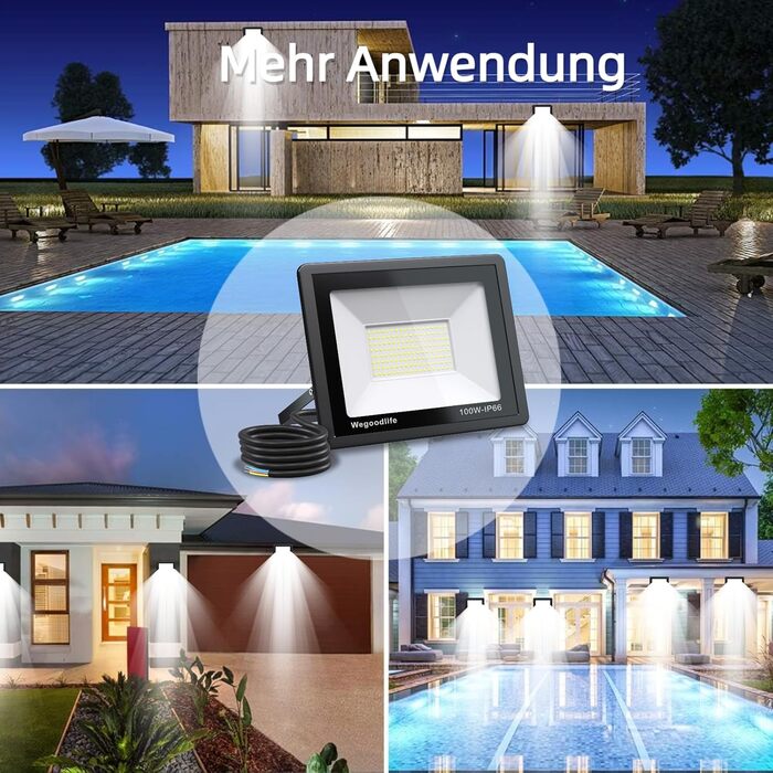 2 Pieces 100W LED Flood Lights Outdoor, Super Bright 8140LM Wall Light, 3000K Warm White Outdoor Floodlight, IP66 Waterproof Floodlight, Spotlight for Backyard, Driveway, Doors, Garage, Hallway, Garden (Warm White, 100.0 Watt 10 Pieces)