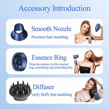 loevely Pink 2400W Ionic Hair Dryer - Fast Drying, Diffuser & Concentrator Nozzle, Constant Temperature, Professional Hair Dryer for Home & Salon Use (Blue)
