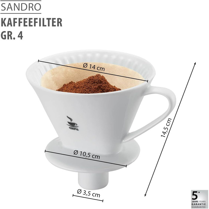 Gefu 16020 Coffee Filter Sandro, Size 4 made of white porcelain - Reusable hand filter for aromatic coffee