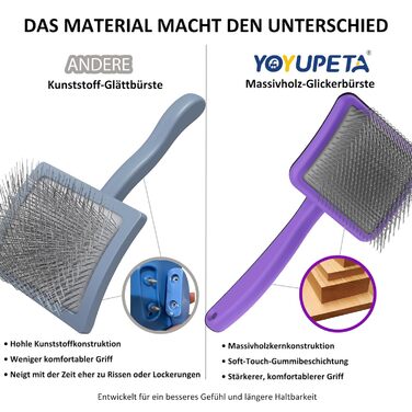 Набір щітки та гребінця для собак та котів з довгим хутром – зі сталевими шпильками 25 мм проти підшерстка та ковтунів – дерев'яна ручка та шкіряний футляр – ідеально для Golden Retriever та Maine Coon – фіолетовий