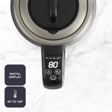 Електричний чайник BLACK+DECKER BXKE2202E, 1.2L, 2200W, 360° обертання, для лівшів, з автовимкненням, скляний