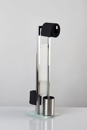 Набір для туалету WENKO Rivalta з інтегрованим тримачем туалетного паперу та щіткою для унітазу, нержавіюча сталь, 23 x 70 x 18 см, сріблястий матовий, матовий/білий/чорний