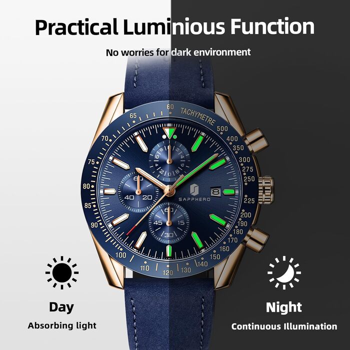 Годинник чоловічий BENYAR з коричневим шкіряним ремінцем, кварцовий хронограф, дата, календар, водостійкий, спортивний, з блакитним циферблатом (золотий корпус)