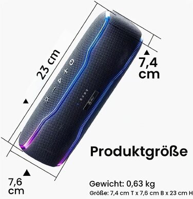 Bluetooth колонка AY з підсвіткою, водонепроникна IPX7, стереозвук, мікрофон, 24 год роботи, чорна