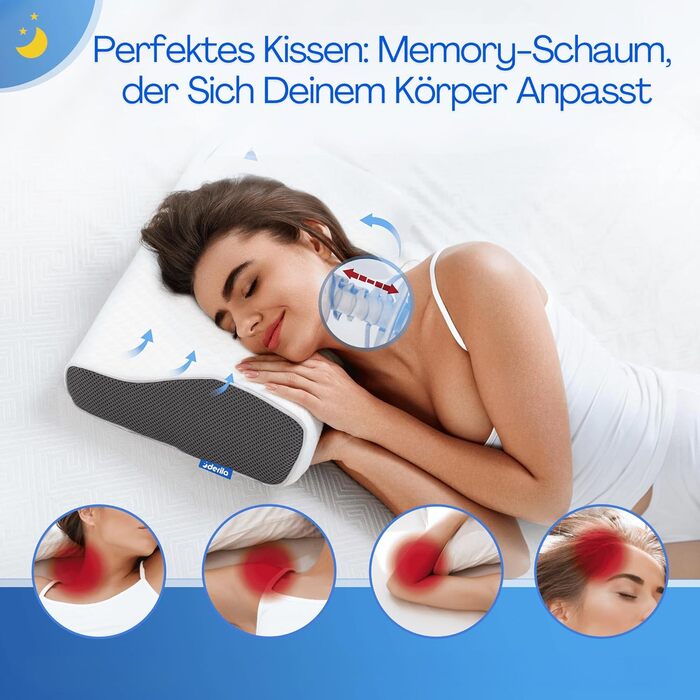 Подушка для шиї Derila, подушка для голови, Memory Foam, оригінальна. Ергономічна подушка, подушка для підтримки шиї, подушка для тих, хто спить на боці, спині та животі (King, 1 шт). Подушка Kingsize 60 x 34 см
