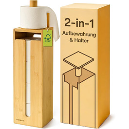 Підставка для туалетного паперу з бамбука Praknu - тримач на 4 рулони з кришкою на магніті, FSC-дерево, економія місця, антиковзаюча