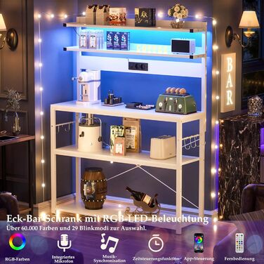 Кухонна полиця-стійка з розеткою, підставка для мікрохвильовки, 5-рівнева кавобара з LED-підсвічуванням, 80 см, білий колір