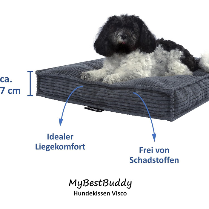 MyBestBuddy Visco Dog Bed M with POSO-Cord fabric, featuring viscoelastic foam and comfort foam flakes, 40°C washable - Dog bed/pet bed for small dogs, 70 x 50 cm (60x40 cm, Grey)