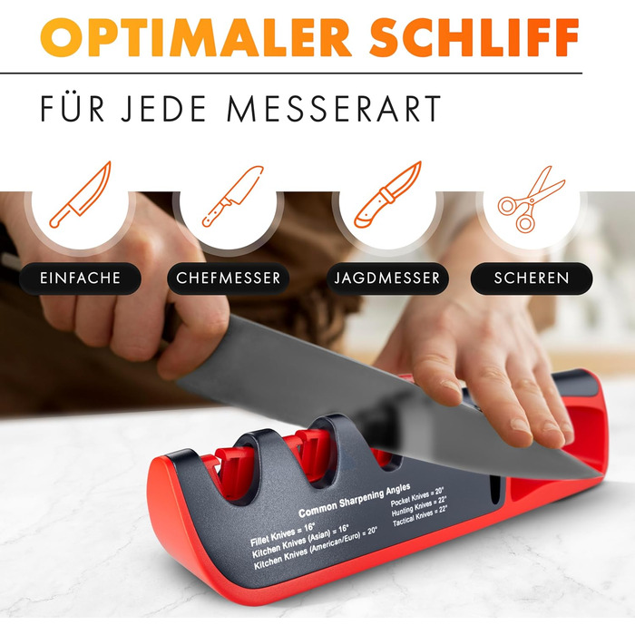 Точилка для ножів AUSTEIN QuickSharp 4-в-1: професійне заточування та шліфування (червона)