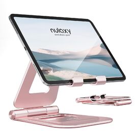 Алюмінієва подвійна складана підставка Nulaxy для iPad, iPhone та Kindle, регульований настільний тримач для планшетів та смартфонів, чорний (C-Roségold)