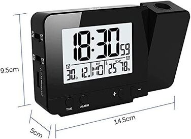 Projection Alarm Clock Digital Clock with Time, Temperature Projection, Dual Alarm, Humidity, Snooze, Timer, Calendar, USB Port (Black)