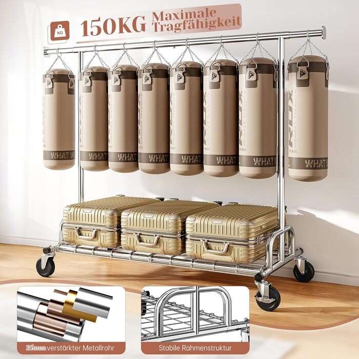 Вішалка для одягу на колесах, висувна, міцна, до 150 кг, металева стійка для одягу, пальто, светрів