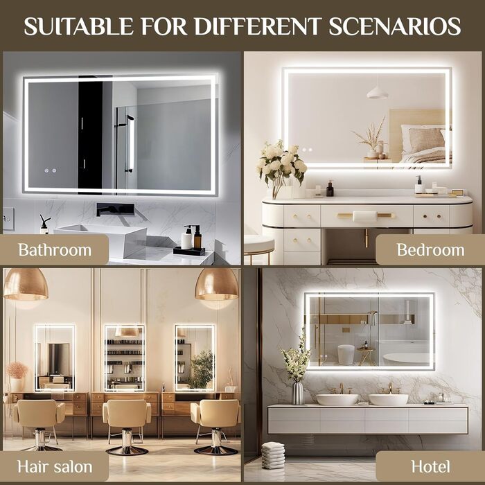 Дзеркало для ванної кімнати Clevich з підсвічуванням 70x50 см, LED, 3 кольори світла, регулювання яскравості, захисне скло, сенсорне керування, функція пам'яті, антизапар, 100x60 см