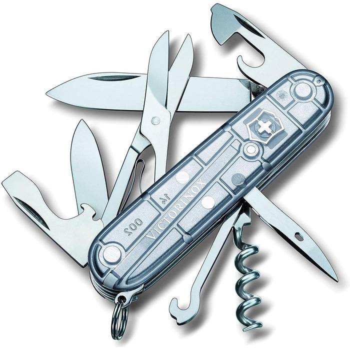 Швейцарський ніж Victorinox Climber (14 функцій, велика клинка, відкривачка для пляшок) в блістерній упаковці (сріблястий, прозорий)