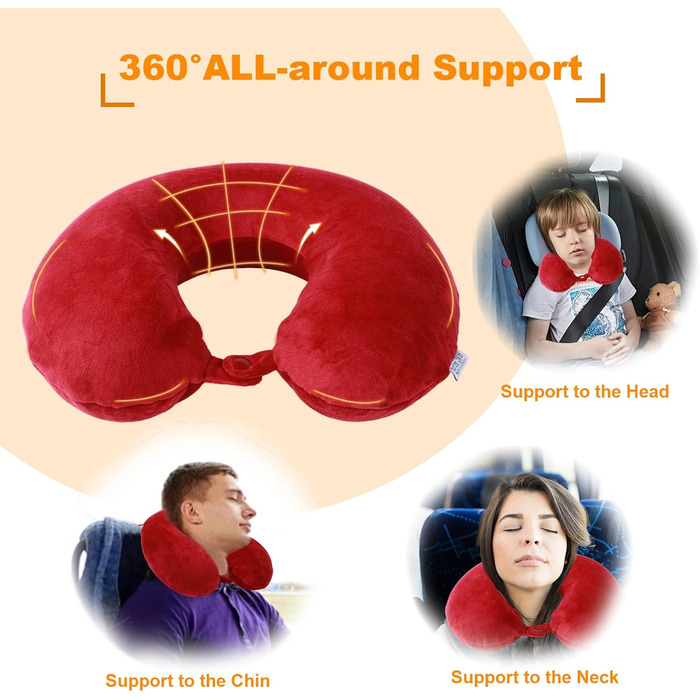 Подушка для шиї, 100% Memory Foam, U-подібна, легка, портативна, для подорожей (червона)