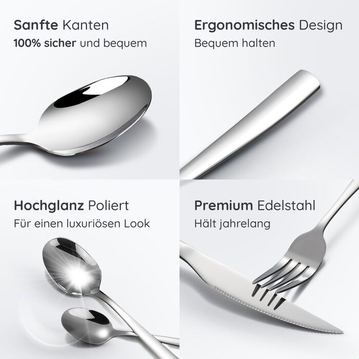 Німецький набір столових приборів з нержавіючої сталі Edelstah на 12 осіб (72 шт.) - ніж, виделка, ложка. Підходить для дому та ресторану.