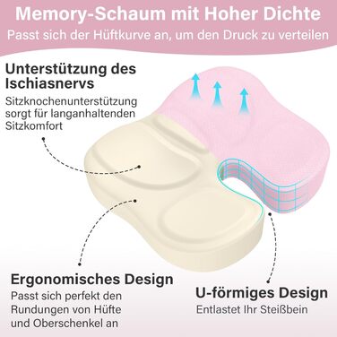 Ортопедична подушка для сидіння Juspota: комфортне крісло для офісу, автомобіля, зниження болю в куприку, рожевий колір