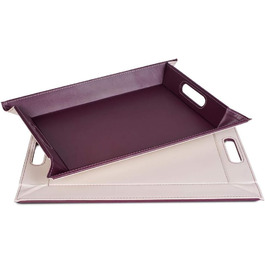 Freeform DUO Tablet 55 x 41 cm | Plum/Ivory | 2-in-1 Serving Tray and Placemat | Heat-resistant swivel tray up to 90°C | Faux leather rectangular tray | with handles for carrying