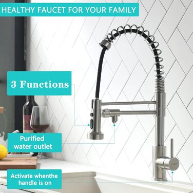 Інфрачервоний сенсорний змішувач для кухні з висувною лійкою, кухонна арматура 360° поворотна, змішувач з однією ручкою, гнучкий вивід, для мийки, золото, 3-х шляховий змішувач