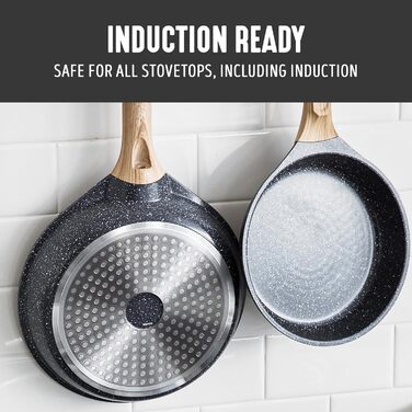 Набір кухонного посуду з кераміки (8 предметів), індукційний, без ПТФЕ, безпечний, для кухні, салатовий (середній, гранітний чорний)