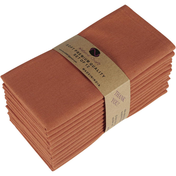Cloth napkins, cotton linen, 18 x 18 inches, soft, durable, washable, ideal for farmhouse party, spring, summer, Easter, perfect tablecloth for everyday use, rust color, 12 pieces