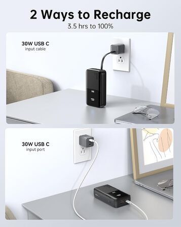Power Bank Selore&S 20000mAh 30W з USB-C, LED дисплеєм та 4 виходами. Чорний. Сумісний з iPhone, MacBook, iPad, Samsung Galaxy