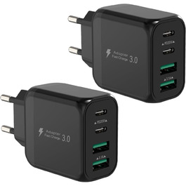 Набір зарядних пристроїв USB-C 40W 2 шт. з підтримкою PD3.0 та QC3.0 для iPhone, iPad, Samsung, Xiaomi, Google. Білий (Чорний)