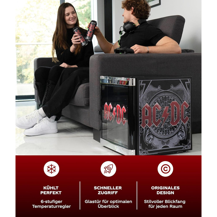 Міні-холодильник AC/DC CUBES 48 л з скляними дверцятами та змінним напрямком відкривання | Тихий та енергоефективний (39 дБ) | Ідеально підходить для бару, офісу та геймінгу | Культовий дизайн для шанувальників року