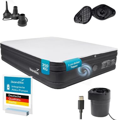 Надувна повітряна матрац Skandika Sveja для кемпінгу (2 особи) з USB-насосом та топером, 204x151x43 см, 300 кг