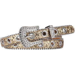 Жіночий пояс Fenteer з стразами, джинсовий, з пряжками, шкіряний, 3,5 см (Золотий, 2,4 см)