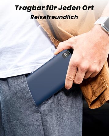 Power Bank Riapow 26800mAh з LED-дисплеєм, 4 виходи, USB-C, швидка зарядка 22.5W, блакитний