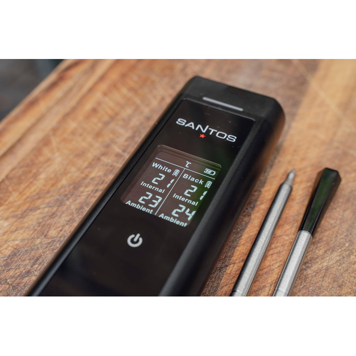 Беспроводний термометр для гриля Santos – Контроль через додаток (Android & iOS) – Дальність 100м – Подвійний датчик – До 300°C – Магнітне кріплення
