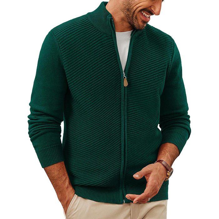 Кардиган чоловічий PJ PAUL JONES з блискавкою та стоячим коміром, грубий в'язання (S, Зелений)