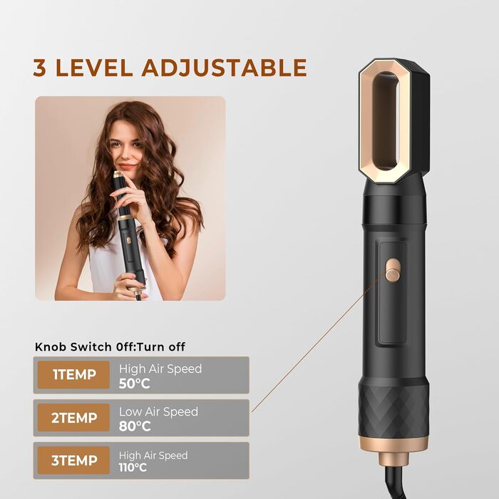 Фен-щітка 6 в 1 Airbrush Pro - комплект для створення зачісок | 1000W, круглі щітки, керлер, фен, щітка для випрямлення волосся, сушарка, щітка для укладки | Для всіх типів волосся - блакитний (чорне золото)