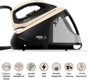 Праска-парогенератор Tristan Auron Elite 8, 2400 Вт, 400 г/хв, 1,8 л, автоматичне вимкнення, чорний