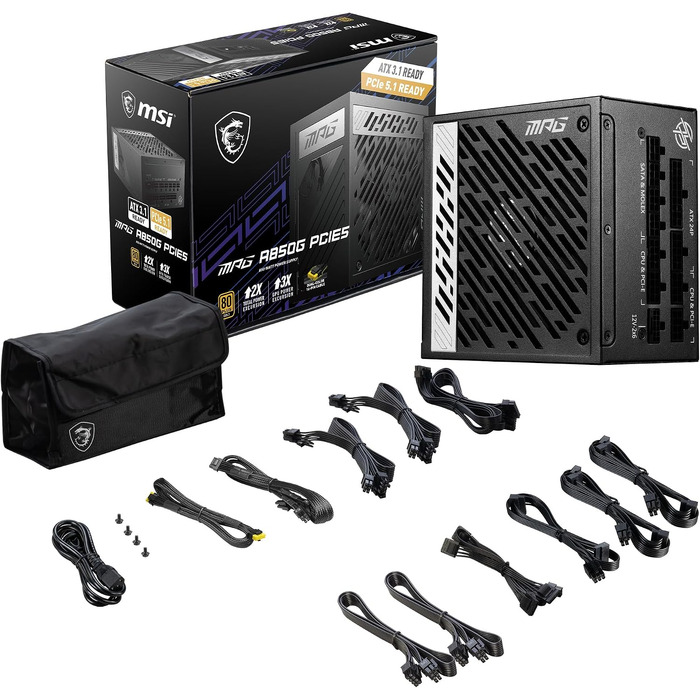 Блок живлення MSI MPG A1000G PCIE5 1000W, 80 Plus Gold, ATX 3.0, PCIe 5.0, повністю модульний