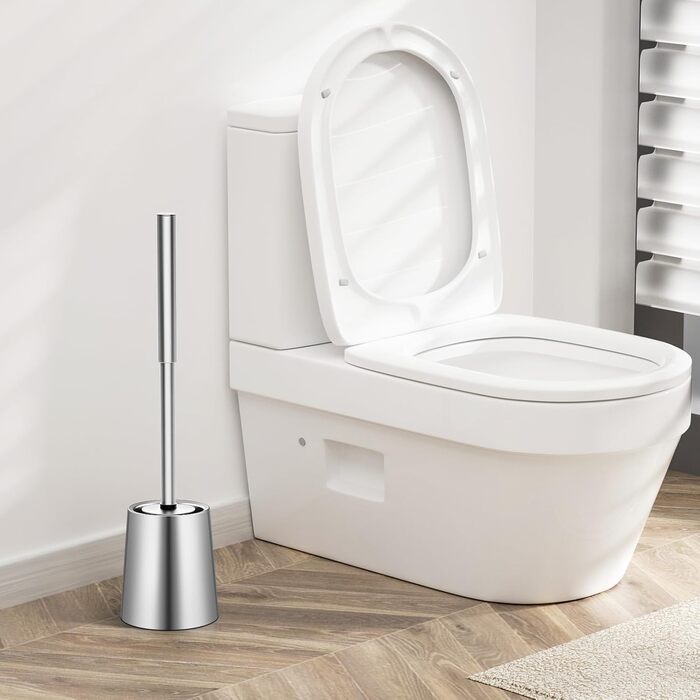 Силіконова щітка для унітазу Klobürste – гігієнічна щітка з нержавіючої сталі 304 з змінним насадком, для дому, готелю, ванної кімнати (розміру Gebürstetes Silber)