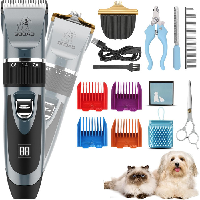 Електрична машинка для стрижки собак та котів, тиха, USB, бездротова, акумуляторна, для собак та котів (Блакитна)