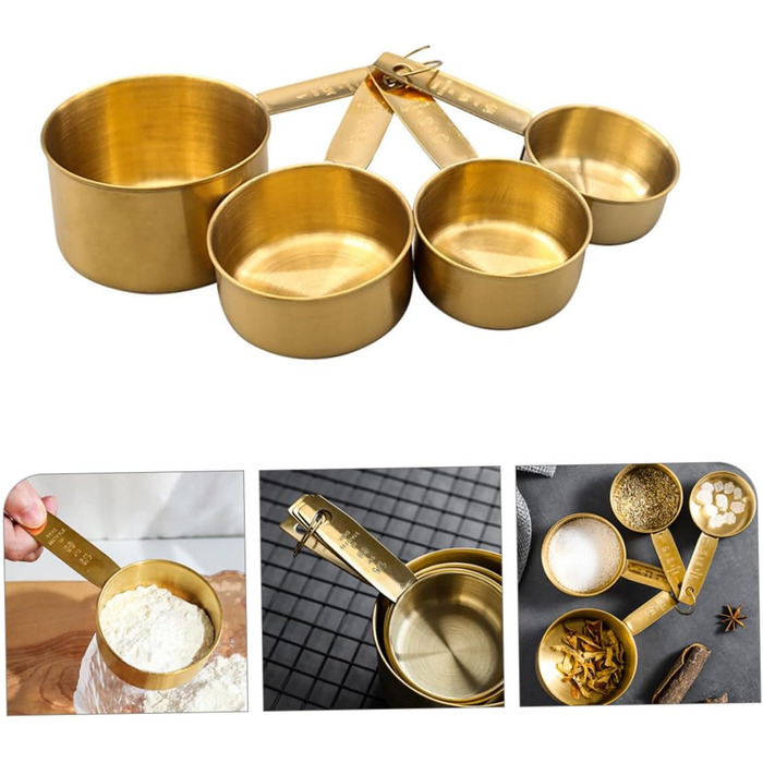 5-Piece Stainless Steel Measuring Spoons, Micro Scoop for Dry Food, Micro Spoon, Coffee Spoon, Measuring, Magnetic Measuring Spoons, Teaspoons, Golden Stainless Steel, 4 Pieces * 5