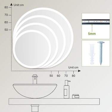 LED дзеркало для ванної кімнати AllRight з підсвічуванням 50см кругле - диммування, 3 кольори світла (3500K-6500K), сенсорне керування, антизапар, для макіяжу та гоління