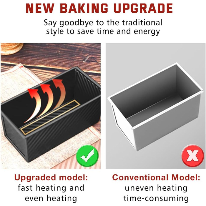 Loaf Pan with Lid, 21 x 12 x 11 cm Rectangular Pullman Bread Toast Mold 450g Dough Bread Baking Pan, Black Carbon Steel Non-Stick Toast Bread Pan Baking Pans for Loaf Pastries