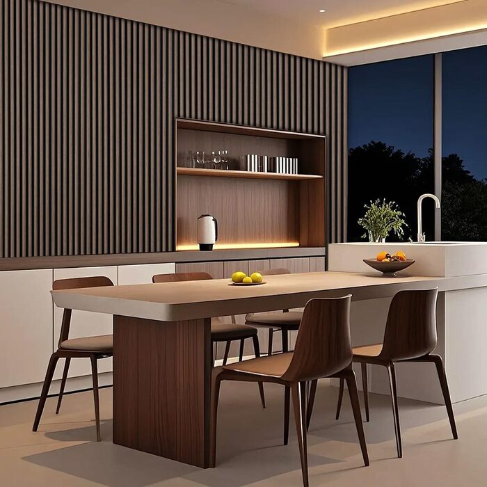 Акустичні панелі з дерева та фетру для стін 120x60 см, шумопоглинаюча обробка інтер'єру, чорний горіх (комплект 4 шт, 2.88 м²)