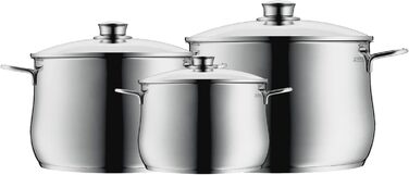 Набір каструль WMF Diadem Plus для індукції, 3 предмети, нержавіюча сталь, скляна кришка, полірована, сріблястий металлік